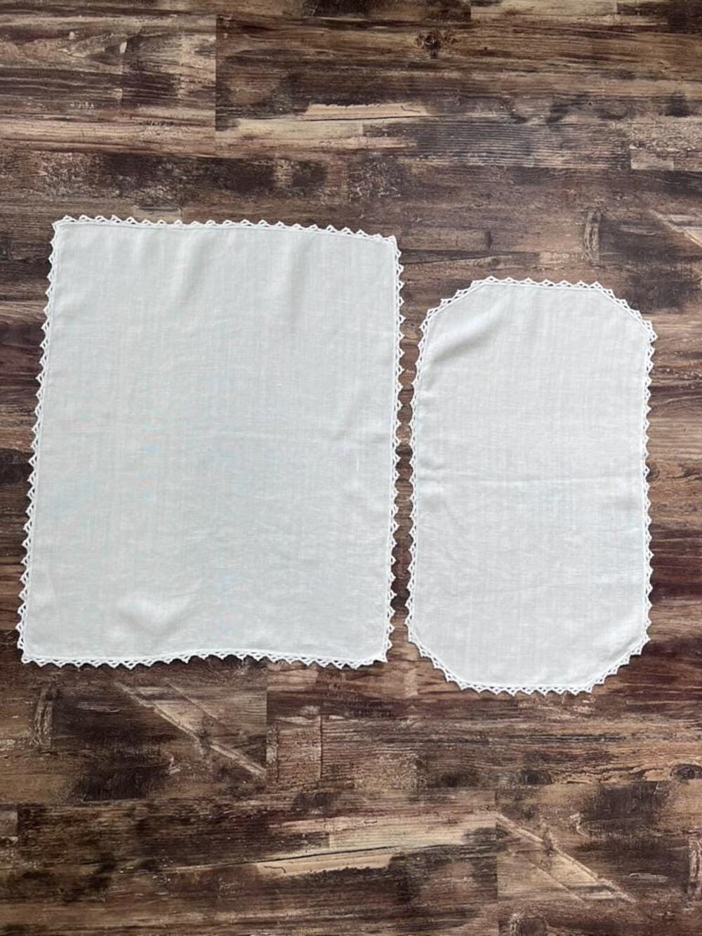 Vintage Linen Table Toppper Set | White Lace Trim Table Mats, Cottagecore Decor